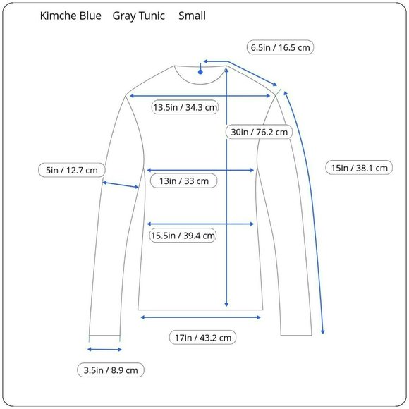 Kimche Blue V-Neck Tunic Dark Grey Women's Top 3/4 Sleeve Form Fitting Size S - Picture 8 of 8